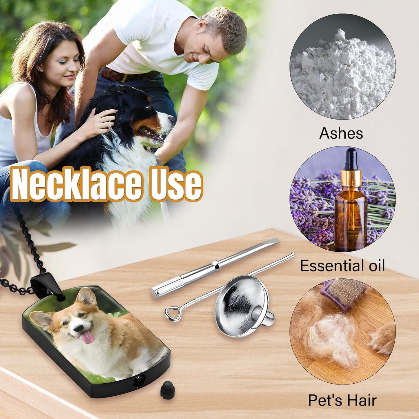 HJX Custom Dog Urn Necklaces for Ashes - Personalized Pet Cremation Jewelry for Ashes,Double-Sided Custom with Text Picture Memorial Gift for Pet Dogs Cats Ashes Necklace (Rectangle)