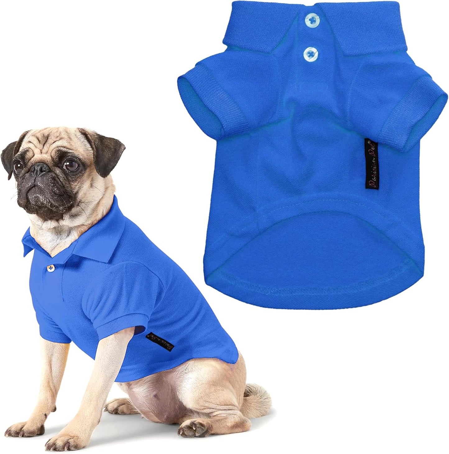 Parisian Pet Dog Polo Shirts - Breathable Cotton Shirt - Solid Blue Color, Summer Pullover Dog Clothes - Button Up Collar Polo Shirt for Large Dogs XL