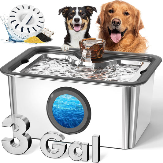 Dog Water Fountain for Large Dogs, 12L Stainless Steel 304 Pet Water Fountain, Cat Drinking Dispenser, Size:13.5 * 10.6 * 7inches, Smart Quiet Pump and Easy to Clean