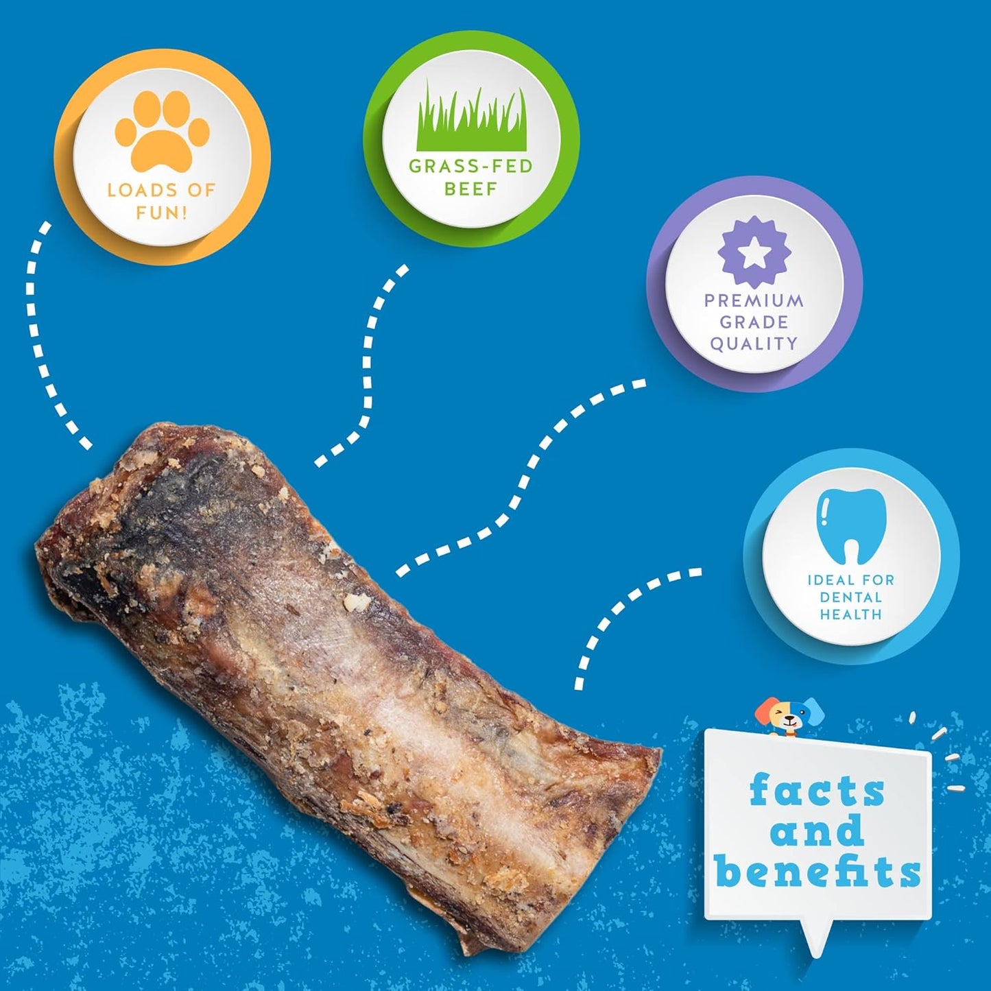 Jack&Pup Rib Bones for Dogs, All Natural Beef Bones for Dogs, Single Ingredient Bone Marrow, Dog Rib Bone Bites (24 Oz Bag)