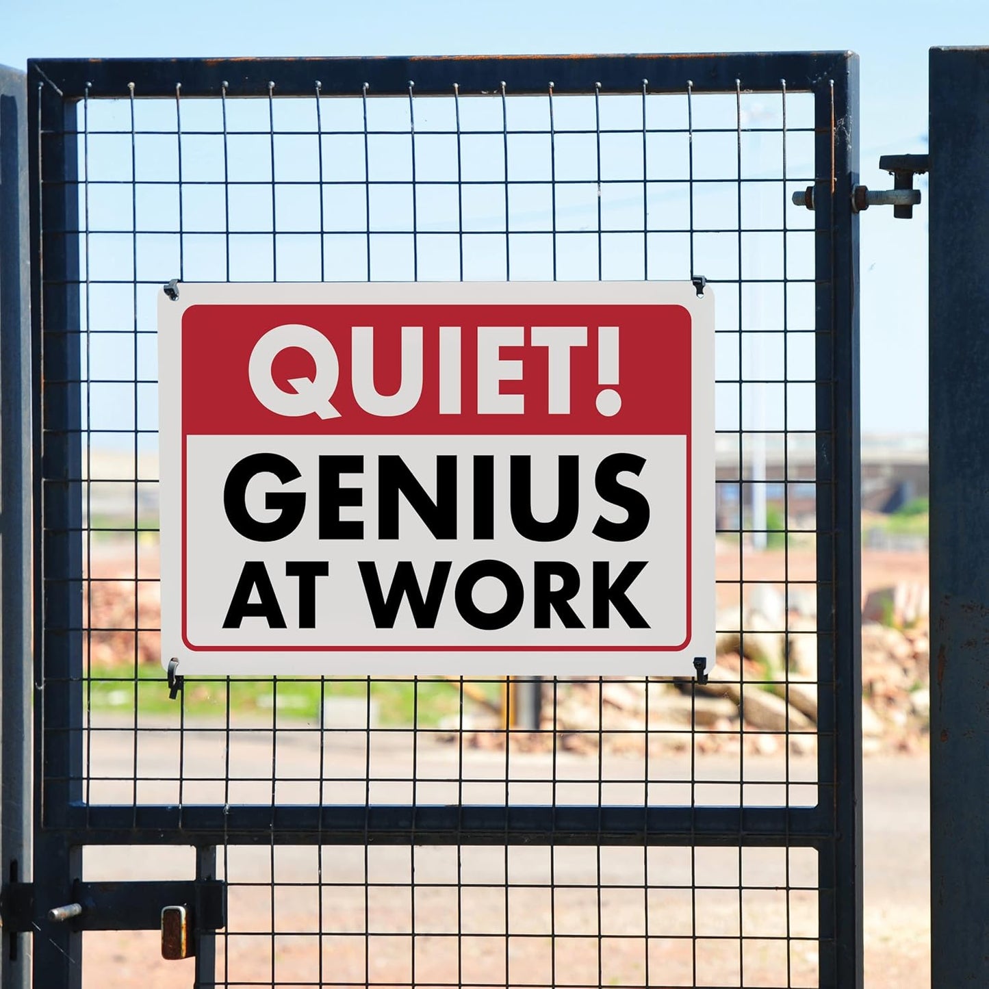 Quiet! Genius At Work - Humorous Plastic Sign - 8" x 12" - Funny Garage Sign, Office Wall Decor, Mechanic Gift, Street Sign for Bedroom - ENVISIONED Signage