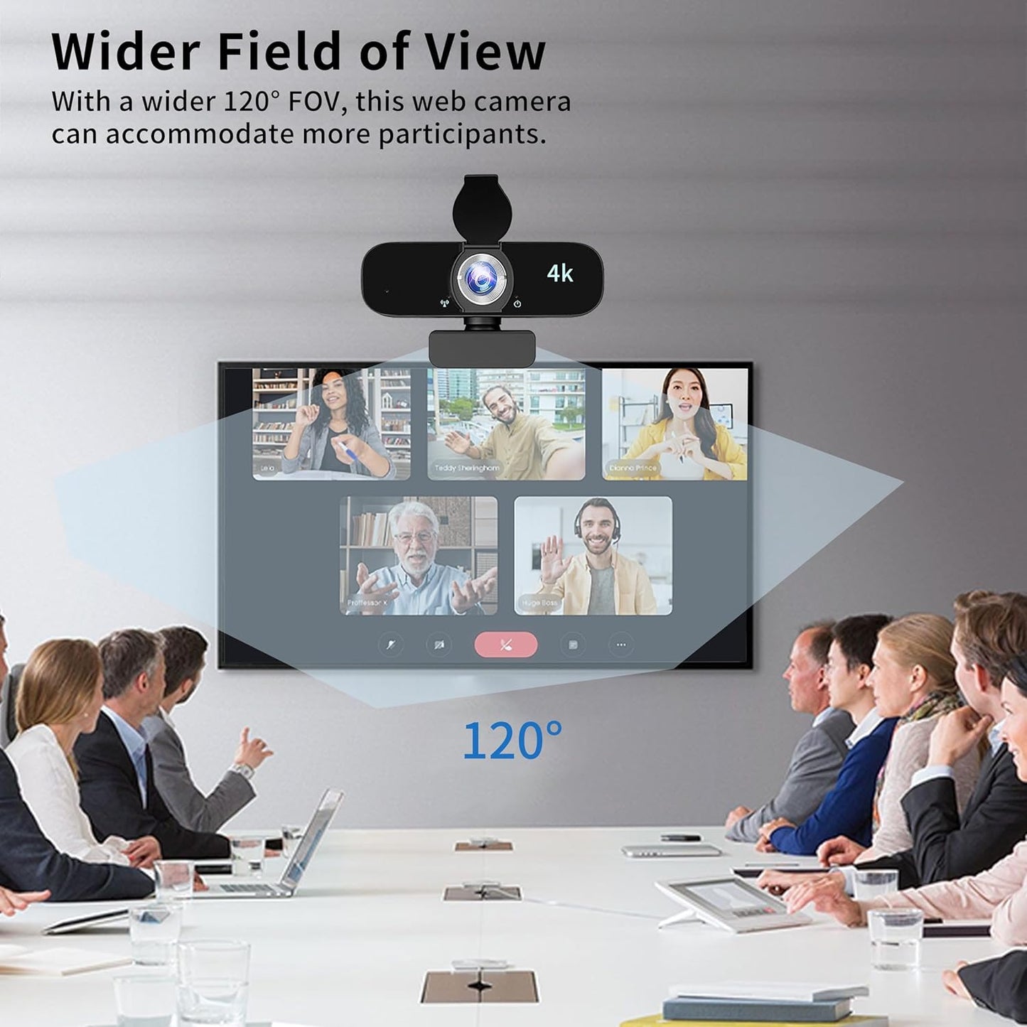 4K Webcam Camera for Computer, External Camera with Microphone, USB Plug&Play, Auto Low Light Correction, Privacy Cover, Tripod, Wide Angle for Meeting/Online Video/Zoom