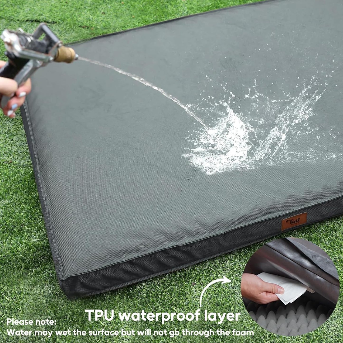 Outdoor Extra Large Dog Bed, Waterproof Dog Bed for Large Dogs, Egg Crate Foam XL Pet Bed with Removable Washable Oxford Cooling Cover, Grey