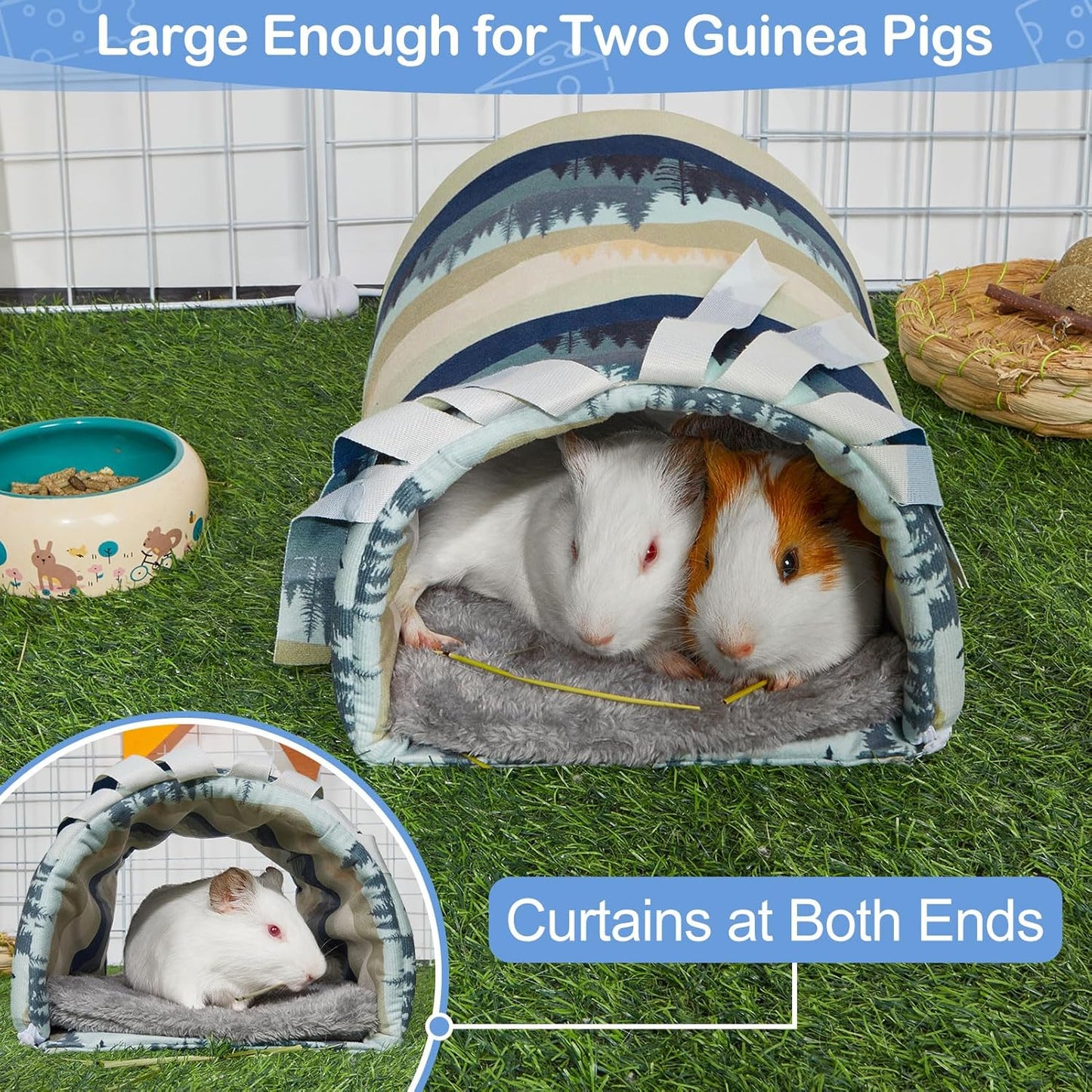 Guinea Pig Hideout Washable Guinea Pigs Tunnel with Curtains Hamster Hideout Cozy Guinea Piggy House Fit for Guinea Pig Cages Soft Guinea Pigs Accessories for Small Animals Hamster/Chinchilla/Bunny