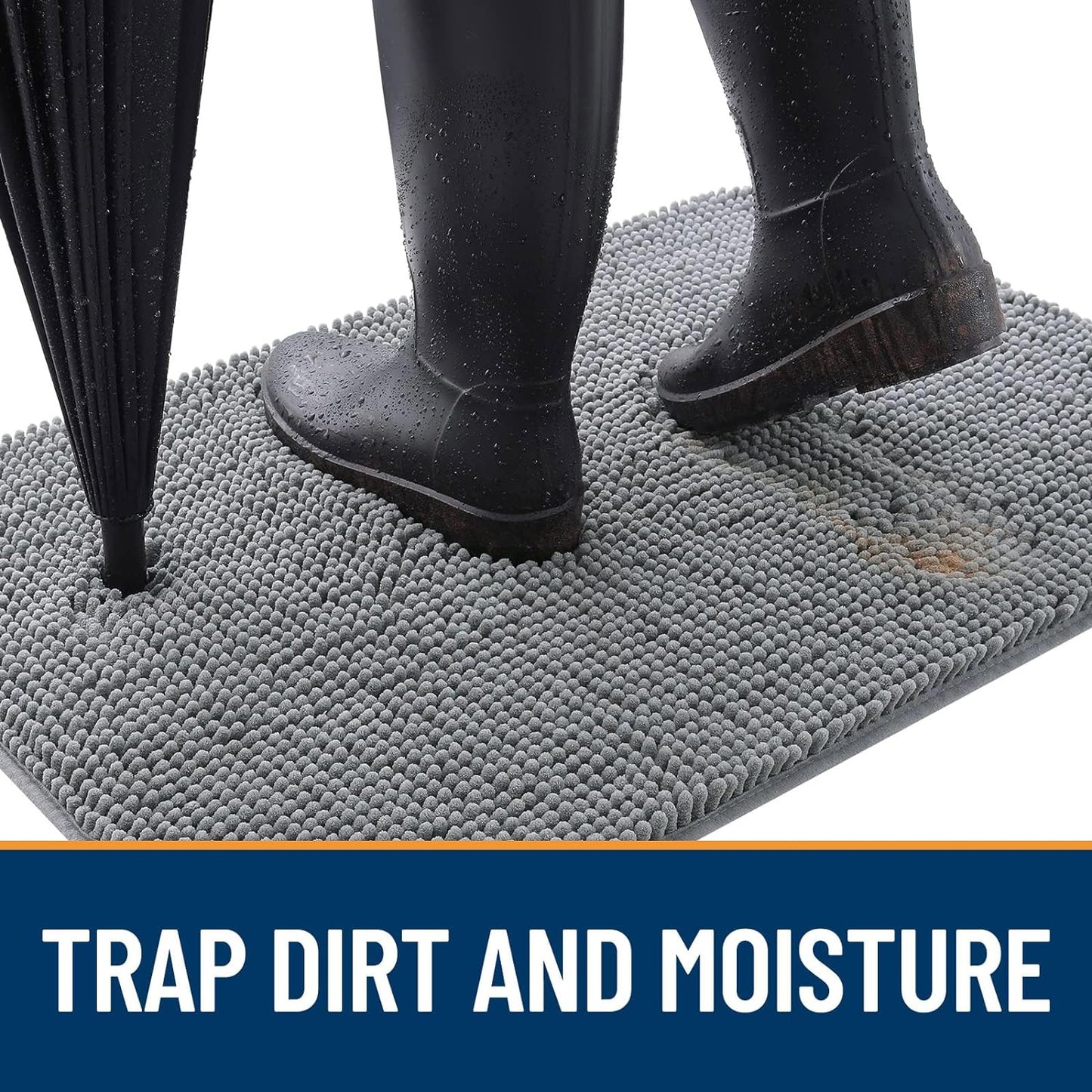 OLANLY Dog Door Mat for Muddy Paws 44x24, Absorbs Moisture and Dirt, Absorbent Non-Slip Washable Doormat, Quick Dry Chenille Mud Mat for Dogs, Entry Indoor Entryway Carpet for Inside Floor, Grey