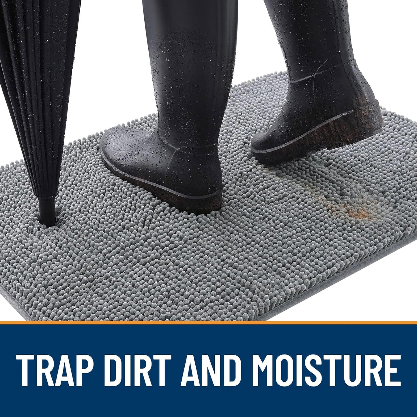 OLANLY Dog Door Mat for Muddy Paws 70x35, Absorbs Moisture and Dirt, Absorbent Non-Slip Washable Doormat, Quick Dry Chenille Mud Mat for Dogs, Entry Indoor Entryway Carpet for Inside Floor, Grey