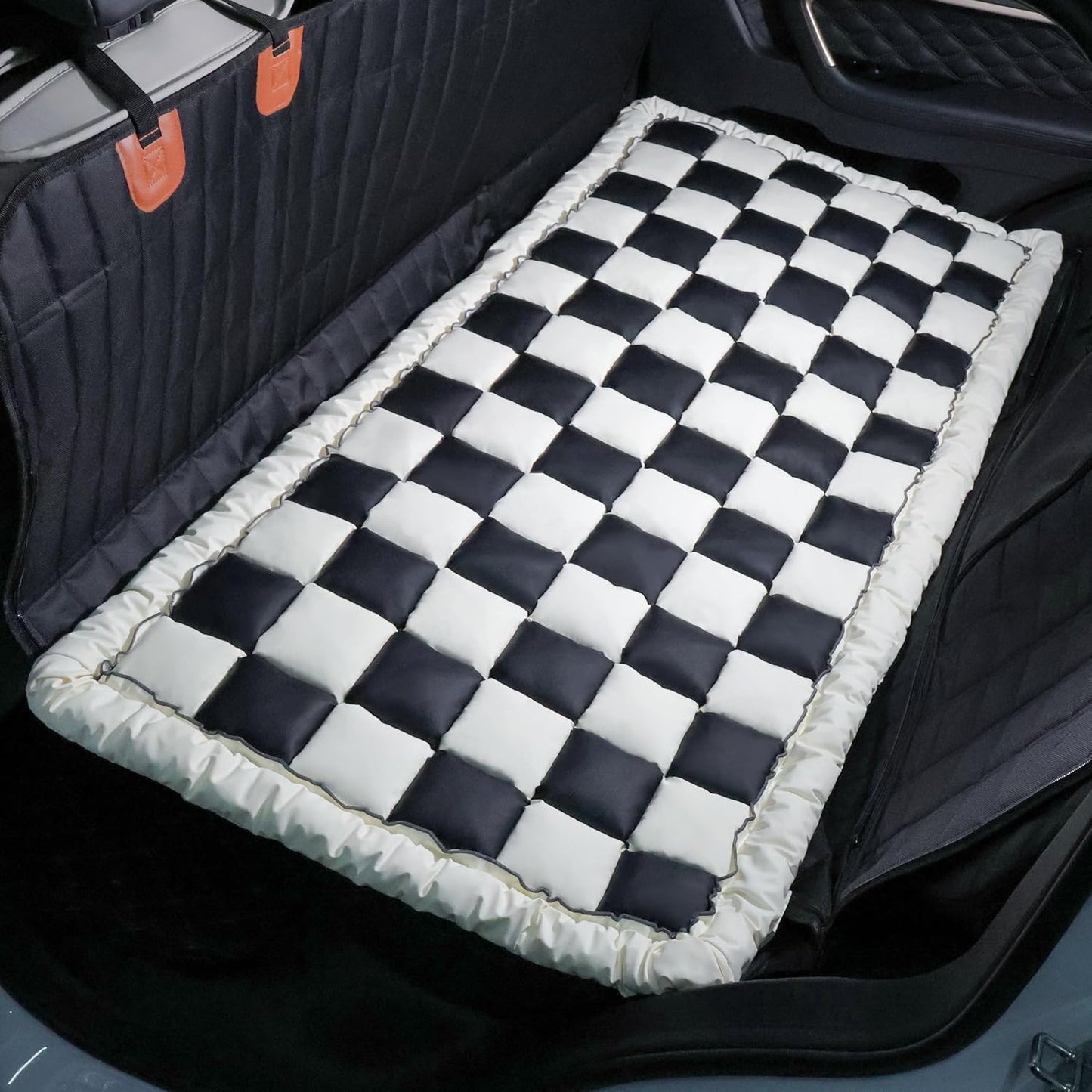 Dog Bed Mat for Car Back Seat，Waterproof Backseat Pet Bed Pad，Non-Slip Dog Car Seat Cover，Leather Pet Cushion Fit for Backseat Extenders and Trucks SUV (Black, 24.8x54 inch)