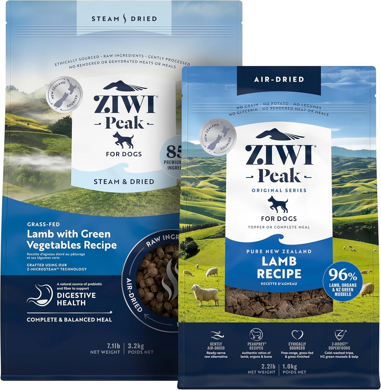 ZIWI Peak Large Lamb Dry Dog Food Bundle- Air-Dried Lamb (35.2oz) + Steam & Dried Lamb w/Vegetables (113.6oz)