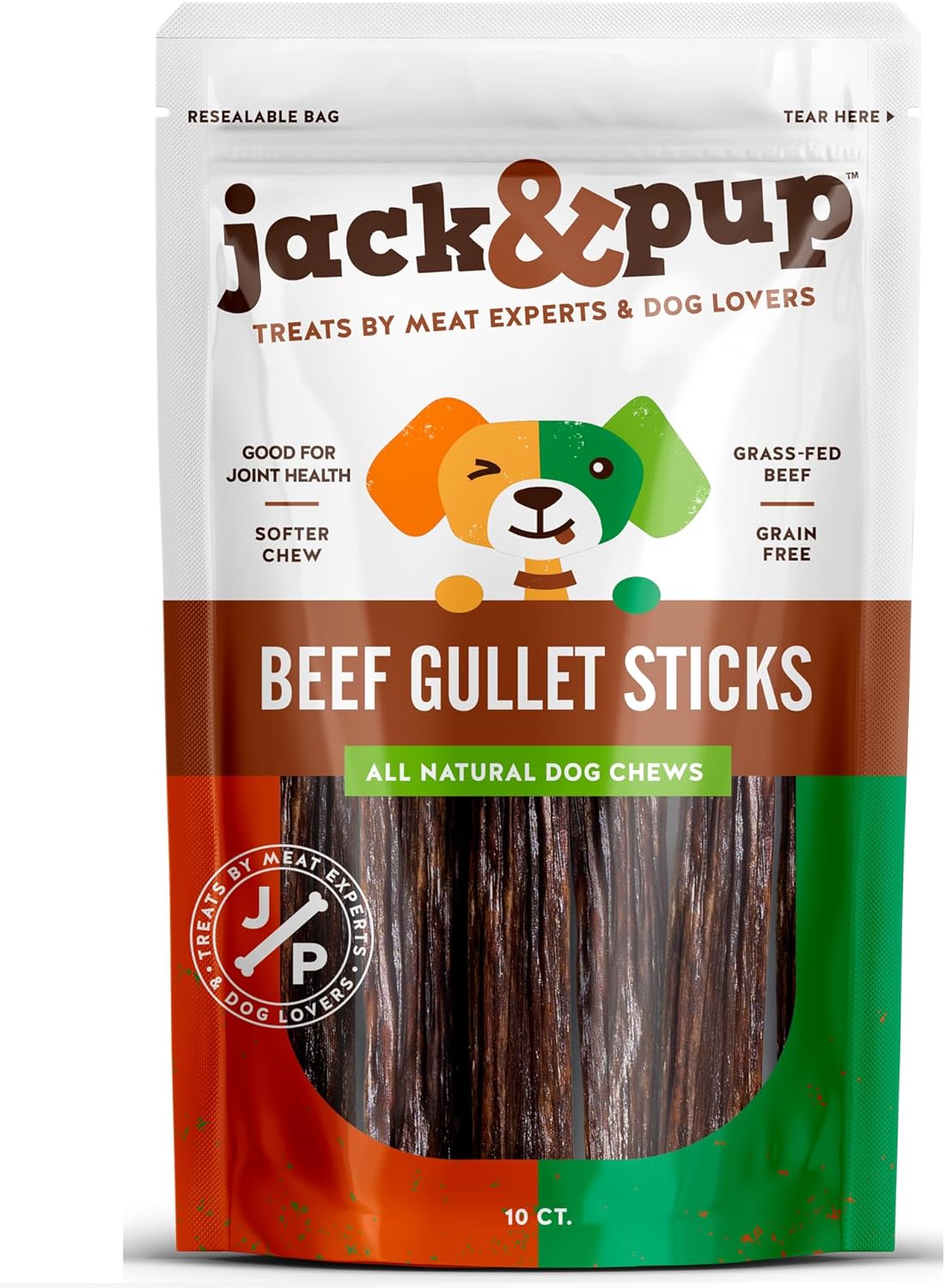 Jack&Pup 6-inch Gullet Sticks for Dogs – Odor Free Joint Health Support Dog Chews - Naturally Rich in Glucosamine and Chondroitin (10 Pack)