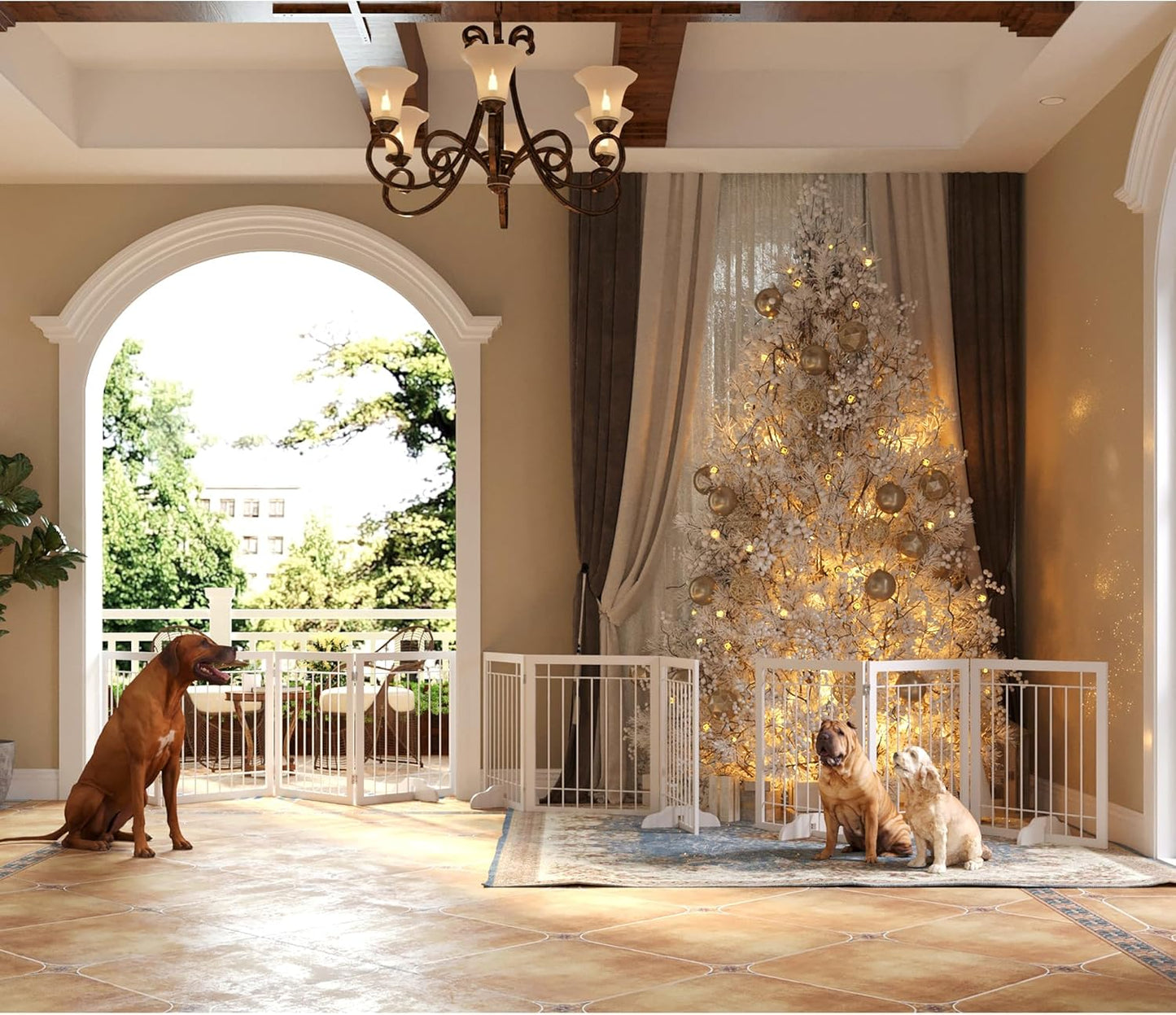 JSB 72-inch Extra Wide 28-inch Tall Dog gate, Freestanding Pet Gate for Halls, Stairs & Home, Pet Puppy Safety Dog Fence with 2PCS Support Feet (White)