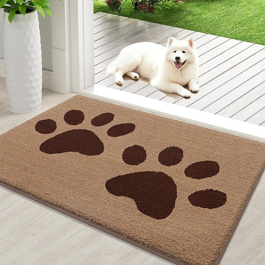 Buganda Dog Door Mat for Muddy Paws, Absorbent Dirt Trapper Washable Indoor Doormats, Non Slip Low-Profile Mud Mat for Dogs, Front Entrance Doormat for Inside Floor (36x24 Inches, Beige)