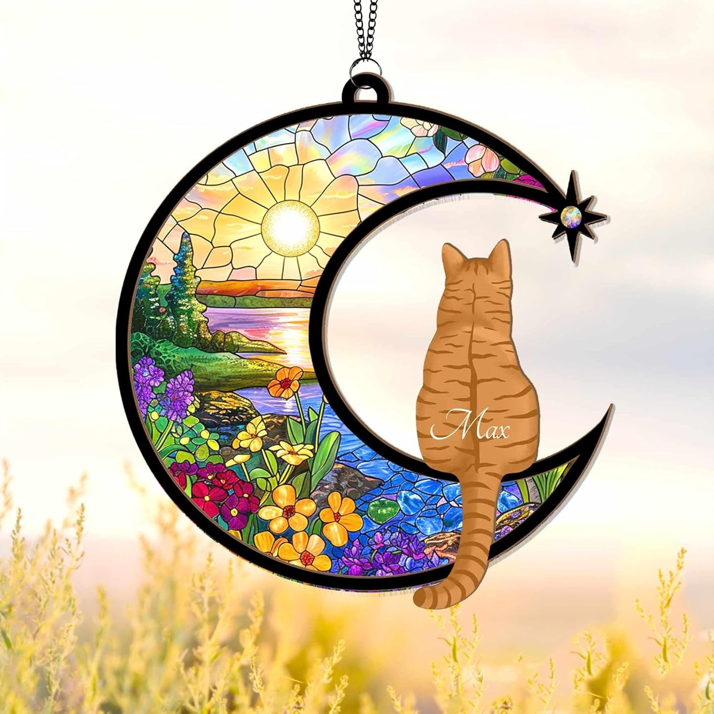 Personalized Cat Memorial Suncatcher – Custom Cat Loss Sympathy Gift, Pet Remembrance Keepsake, Gift for Cat Lovers