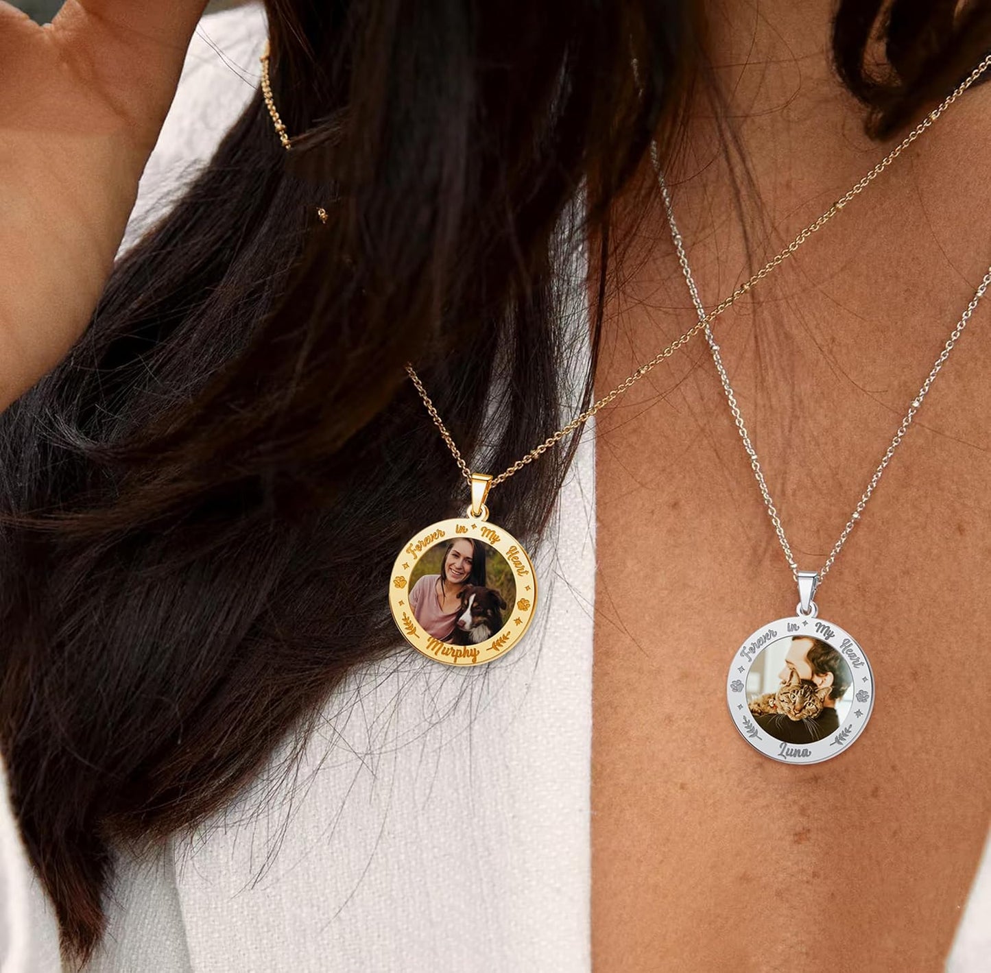 CharmSStory Personalized Photo Necklaces Custom Engraved Name Necklace Memory Keepsake Picture Necklace Pendant Customized Gifts for Women Men