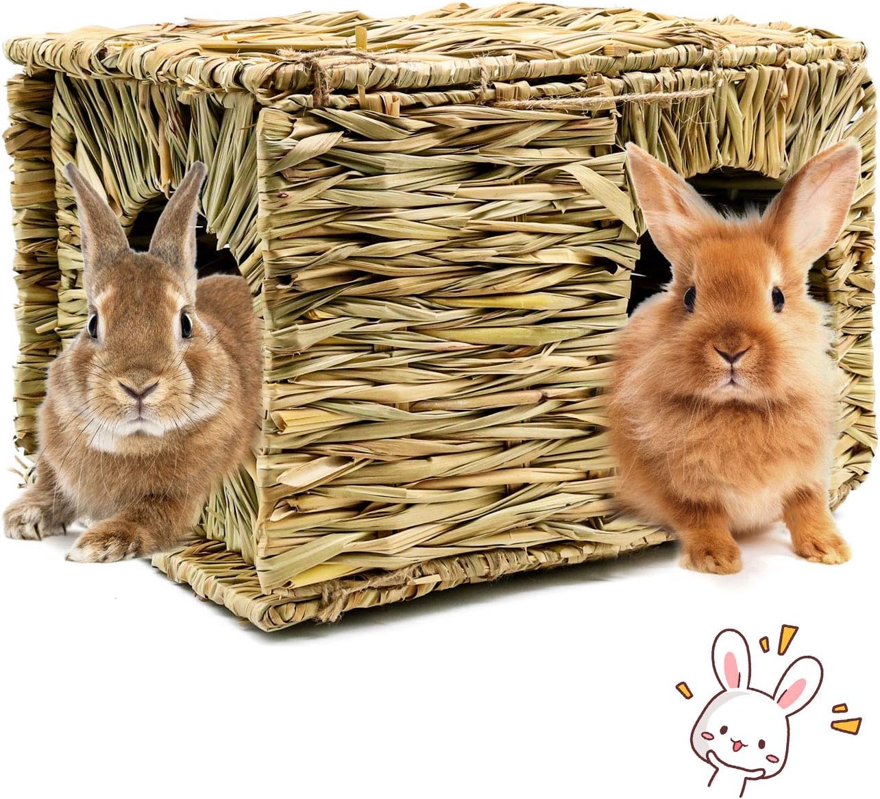 BWOGUE Extra Large Grass House for Rabbits,Hand Crafted Natural Grass Hideaway Foldable Bed Hut with Openings Playhouse for Bunny Guinea Pig Chinchilla Ferret for Play and Sleep