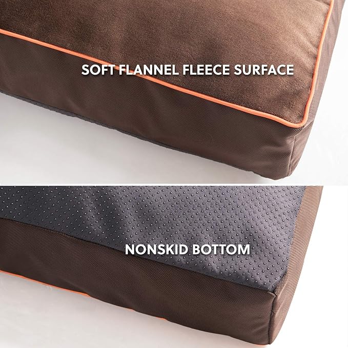 Bedsure Washable Dog Beds Large Sized Dog - 3 Inch Thicken Up to 80lbs Pet Mat Pillows with Removable Washable Cover, Brown