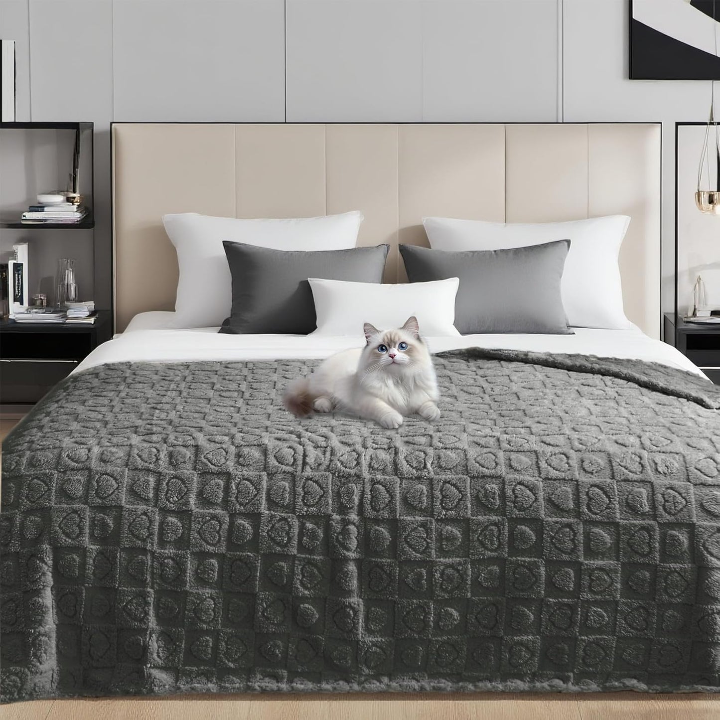 gogobunny Calming Plush Dog Cat Blanket 300GSM Coral Fleece, Ultra-Soft Machine Washable Pet Bedding for Small Medium Dogs Cats Puppies Kittens (Anthracite, 60x80)