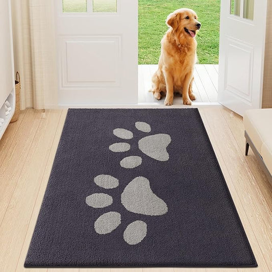 Buganda Dog Door Mat for Muddy Paws, Absorbent Dirt Trapper Washable Indoor Doormats, Non Slip Low-Profile Mud Mat for Dogs, Front Entrance Doormat for Inside Floor (47x24 Inches, Dark Grey)