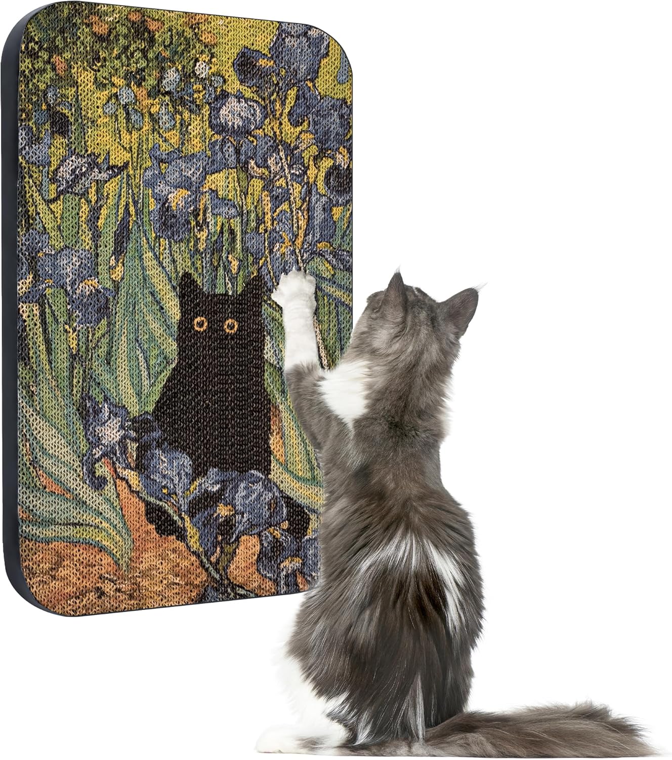 Art Cat Scratcher, Wall-Mountable Cat Scratching Board, Cat Wall Scratcher 16.7x11x1 Inch Cat Scratch Pad and Cat Scratchers for Indoor Cats Toy Furniture Protector（Irises）