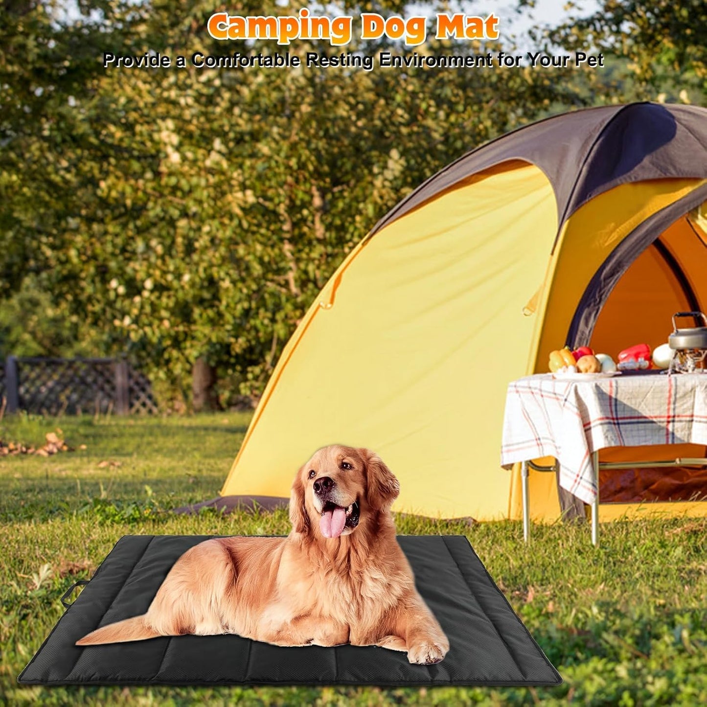BWOGUE Large Outdoor Dog Bed, Portable Waterproof Camping Mat, Washable Travel Mat with Carry Bag for Medium and Large Dogs, 47"X27" (Black)