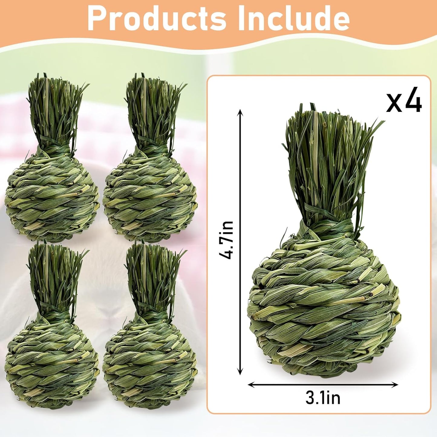 Hamiledyi Rabbit Chew Ball Bunny Timothy Grass Ball Natural Woven Chewing Toys Small Animal Activity Play Balls Chew Toys for Bunny Rabbits Hamster Guinea Pigs Chinchilla Gerbils 4PCS