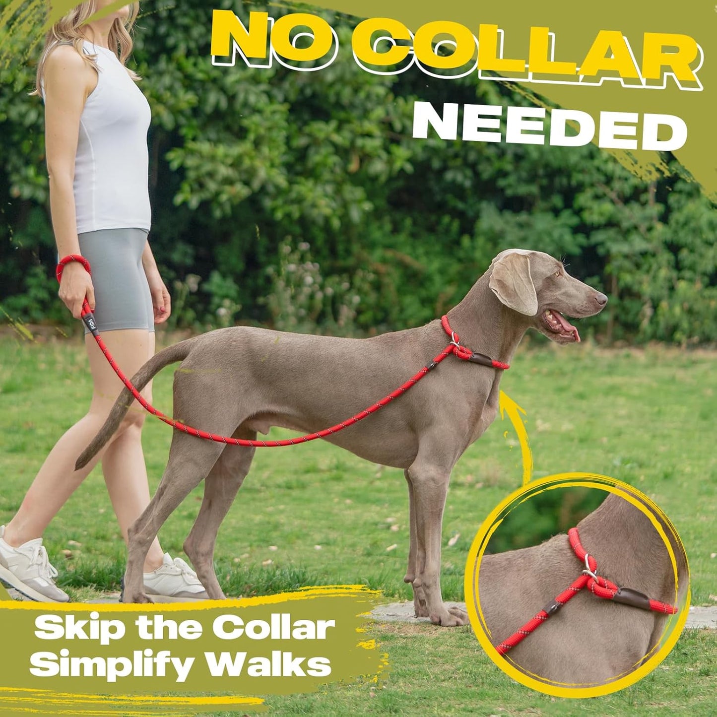 Fida Slip Leads for Dogs, 4 FT x 1/2" Dog Leash Heavy Duty Comfortable Strong Rope Lead for Large, Medium Dogs, No Pull Pet Training Leash with Highly Reflective,Red