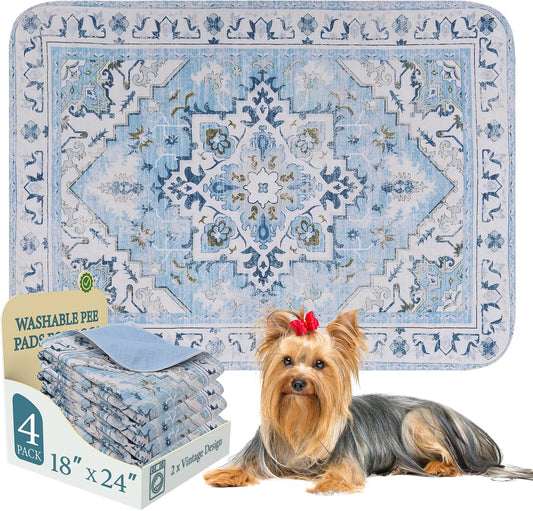 Homimp Washable Pee Pads for Dogs,4 Pack Reusable Puppy Pads Waterproof,Absorbent and Leakproof Dog Pee Pads,Non Slip Puppy Training Pads, Pet Mat for Floor, Crate, Couch, Whelping,Blue, 18"x24"