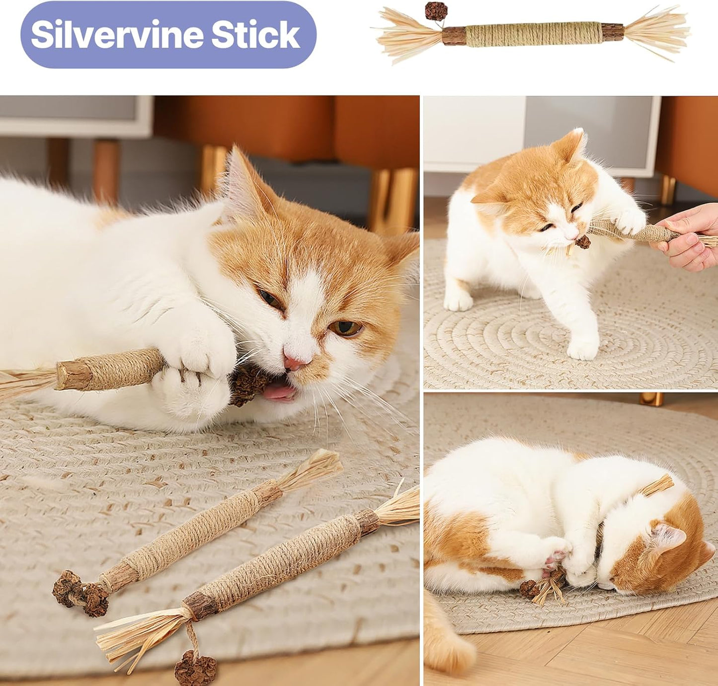 Cat Toys for Indoor Cats-7 Pieces Emrichment with Speedy Tail Moving Ball,Chirping Bird,Silvervine Sticks,Chew Rope,2 Cat Ball Toy,Hanging Caterpillar,Interactive Cat Toys for Bored Indoor Adult Cats