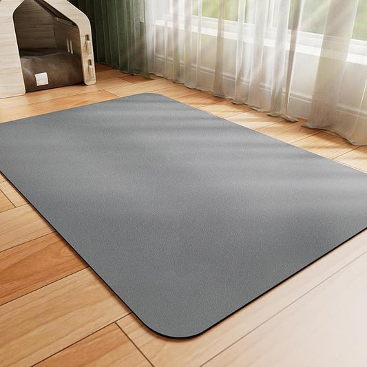 Pet Feeding Mat - Absorbent Dog Mat for Food and Water, No Stains Cat Bowl Mat, Easy to Clean Pet Placemats, Quick Dry Dog Water Dispenser Mat for Messy Drinkers | Dark Grey 12"x 19"