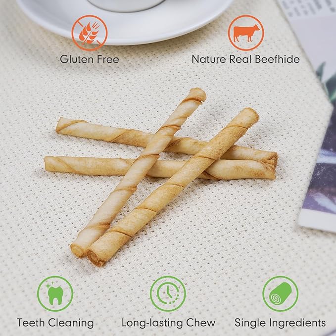 MON2SUN Dog Rawhide Twist Sticks Chicken Flavor 5 Inch Thin Sticks Rawhide Chews Treats for Puppy and Small Dogs 60 Count