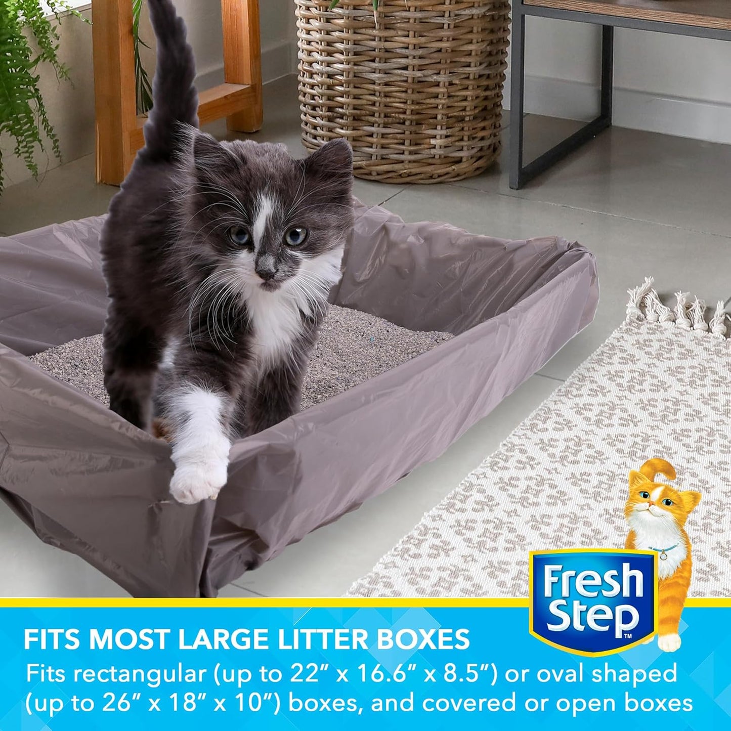 Fresh Step Drawstring Cat Litter Box Liners, Unscented - Kitty Litter Bags for Rectangle or Oval Large Litterboxes, Size Jumbo, 36" x 19" - 15 Count