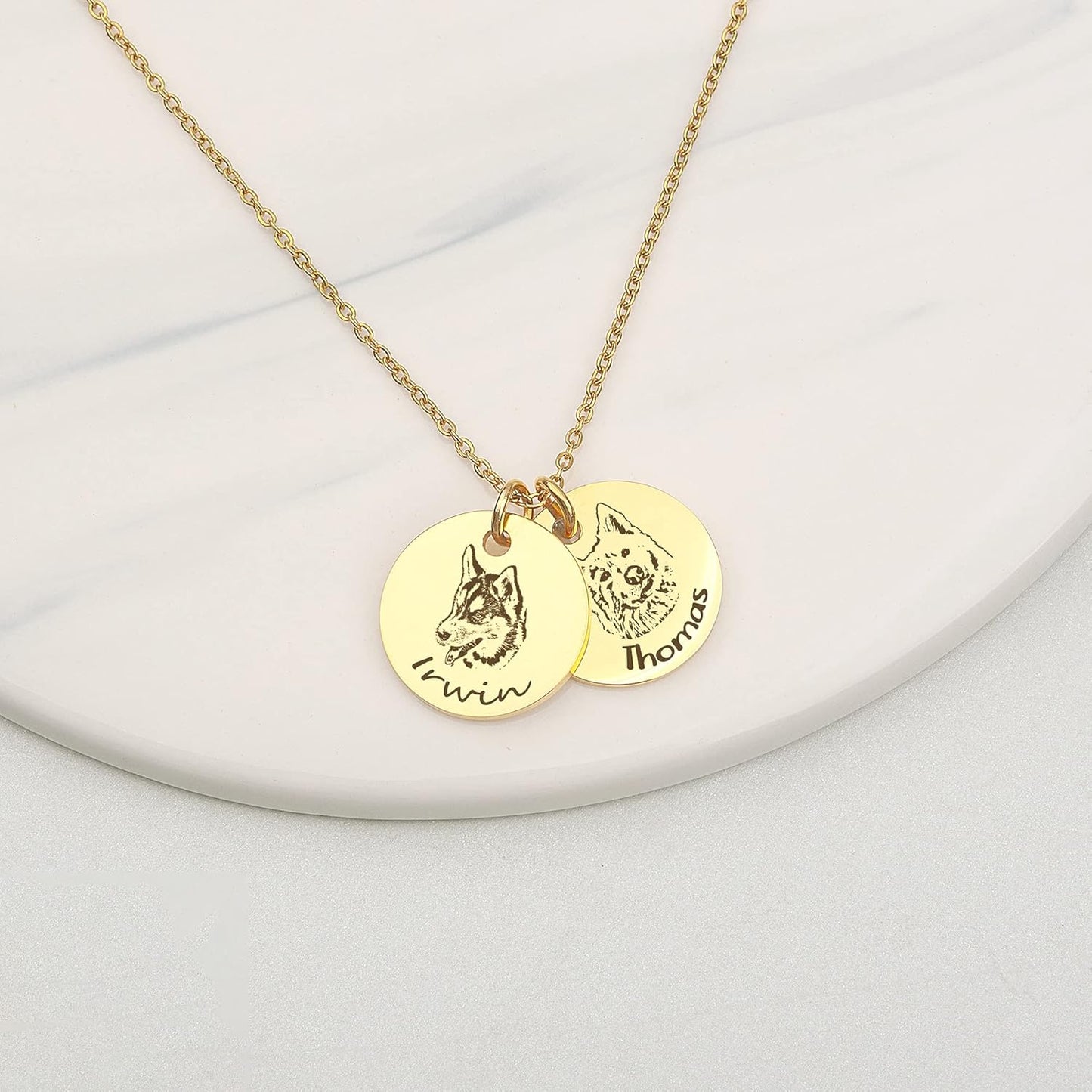 Anavia Personalized Pet Portrait Necklace, Handmade Memorial Jewelry Gift, Custom Round Disc Photo Engraved Necklace for Animal Lovers, Dog Mom, Dog Dad