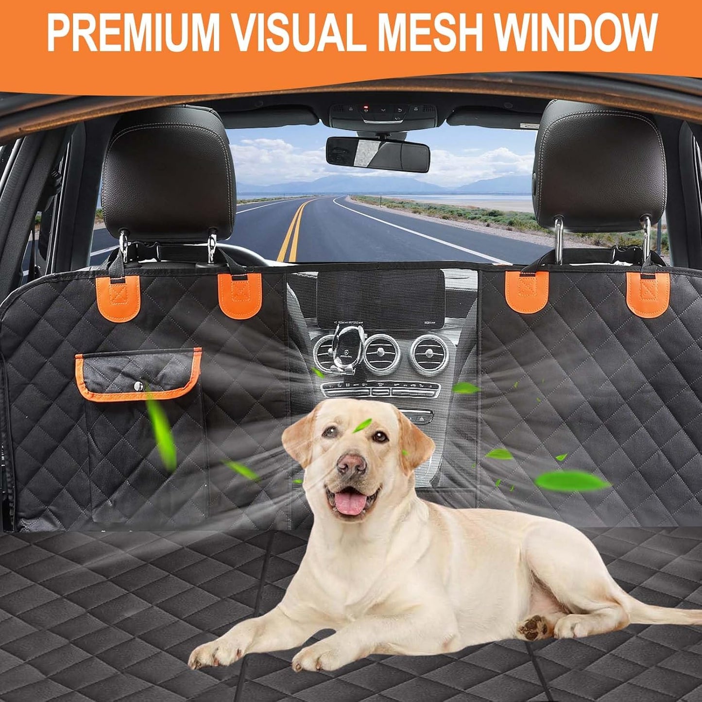 Back Seat Extender for Dogs, Dog Car Seat Cover with Hard Bottom for Backseat Protector, Large Space Dog Hammock with Mesh Window for Car SUV Truck