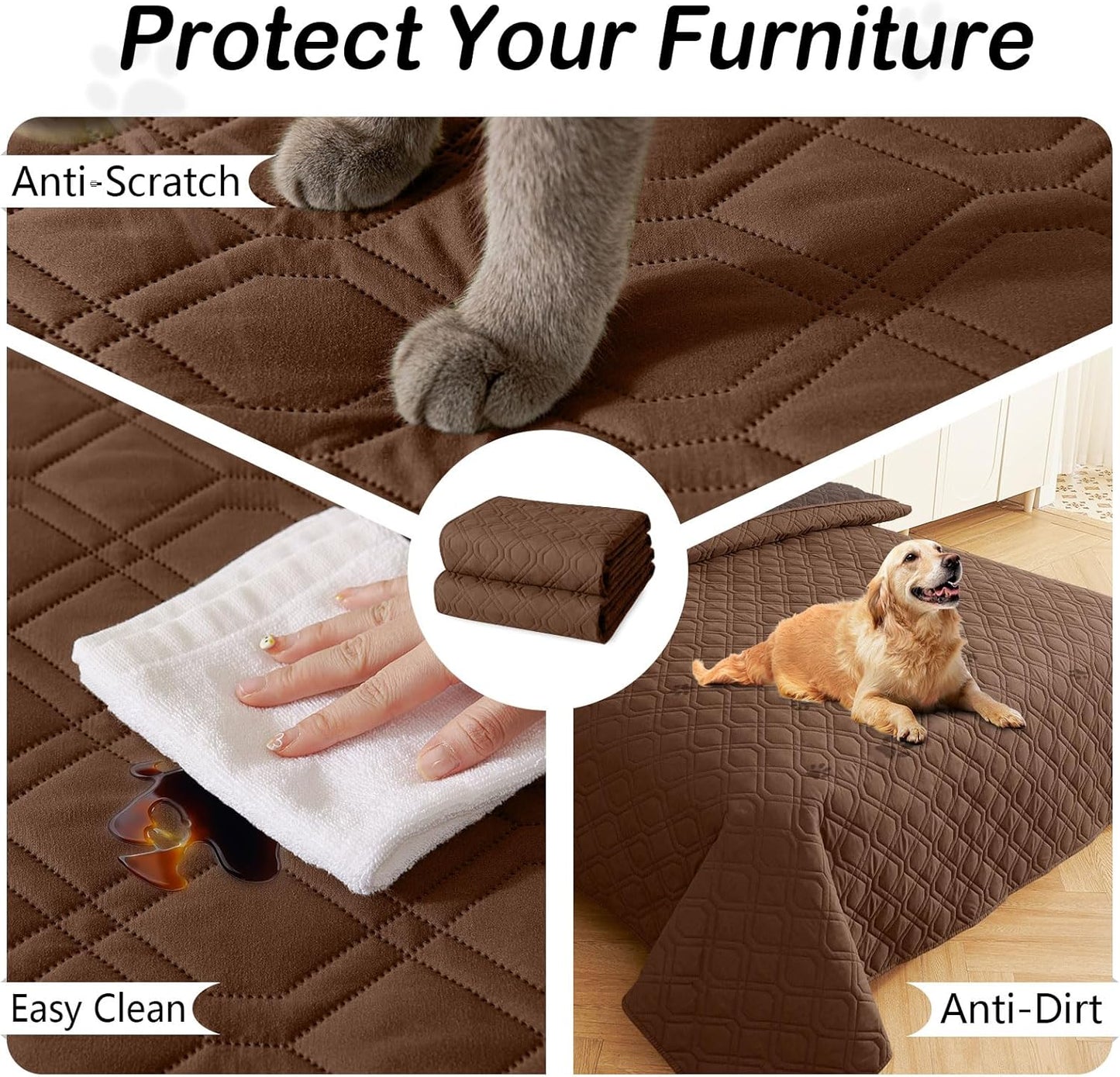 hyha Waterproof Dog Bed Blanket, Soft Pet Blankets, Waterproof Couch Cover for Dogs, Reversible Sofa Covers Washable for Furniture (68x82 Inch, Chocolate/Brown)