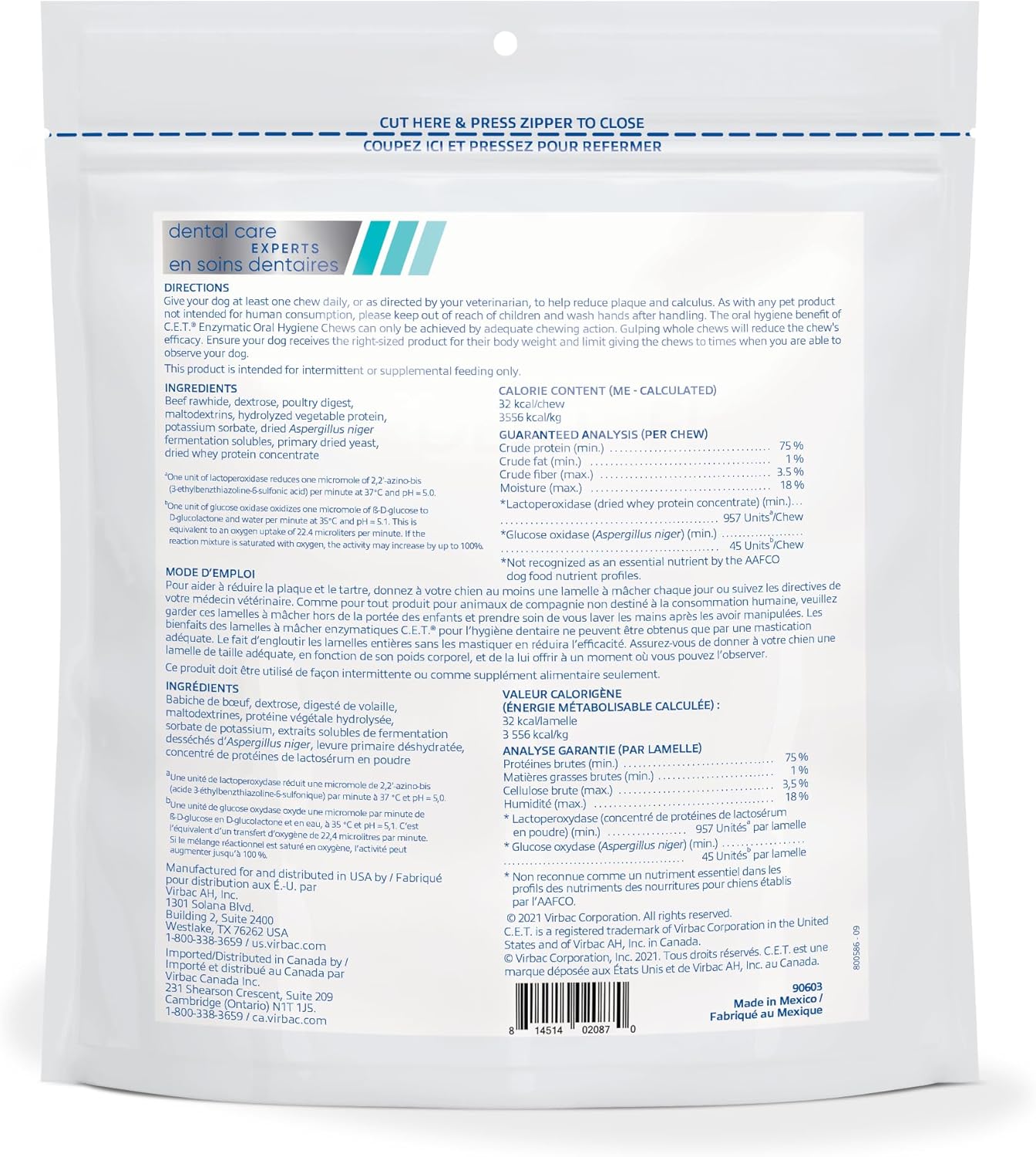 C.E.T. Enzymatic Oral Hygiene Chews for Dogs - Plaque & Tartar Control - Single Layer Beefhide with Exclusive Dual-Enzyme System & Tasty Chicken Flavor - Easy to Give Dog Dental Chew