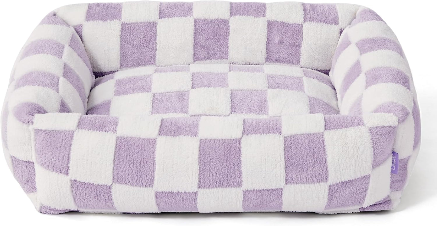 Lesure Cute Dog Bed for Medium Dogs - Washable Pet Beds,Cozy Rectangle Orthopedic Sofa with Jacquard Shaggy Plush & Anti Slip Bottom,30x24x8inches