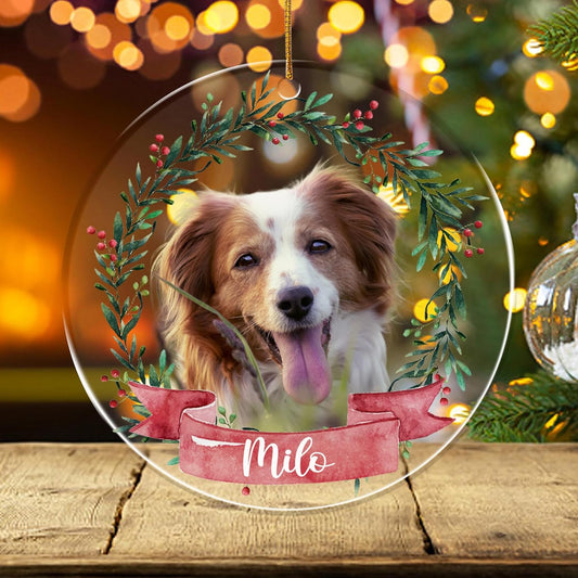 FLOCHIL Personalized Dog Christmas Ornaments, Custom Photo Name for Christmas Trees, Dog First Christmas Ornaments, Best Gifts for Pet Lovers Acrylic Ornament