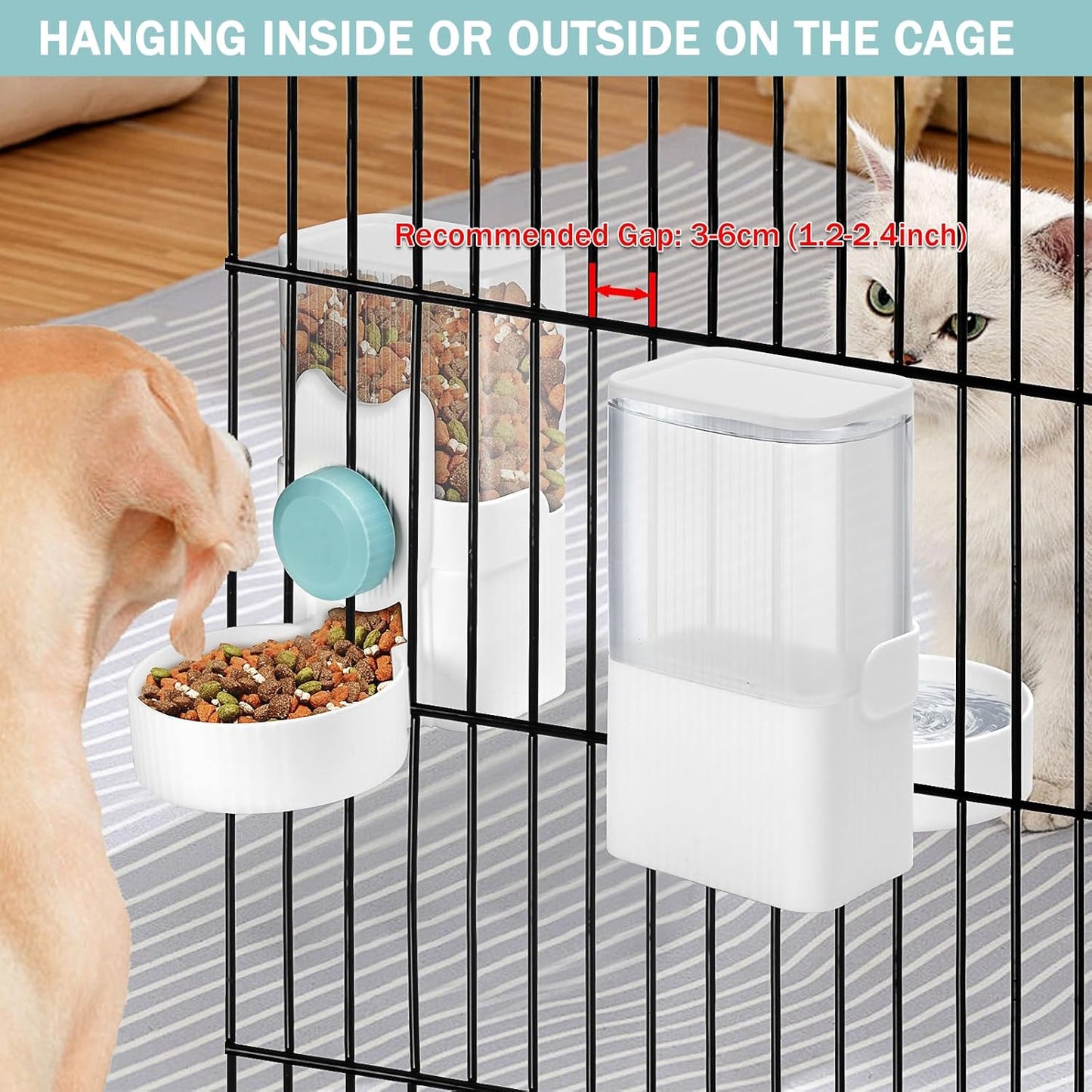 Automatic Cat Feeder and Water Dispenser, ShineMe 35oz Auto Gravity Feeder Hanging Food and Water Bowls for Small Pets, Cats, Kitten, Dogs, Rabbits, Ferrets (Blue)