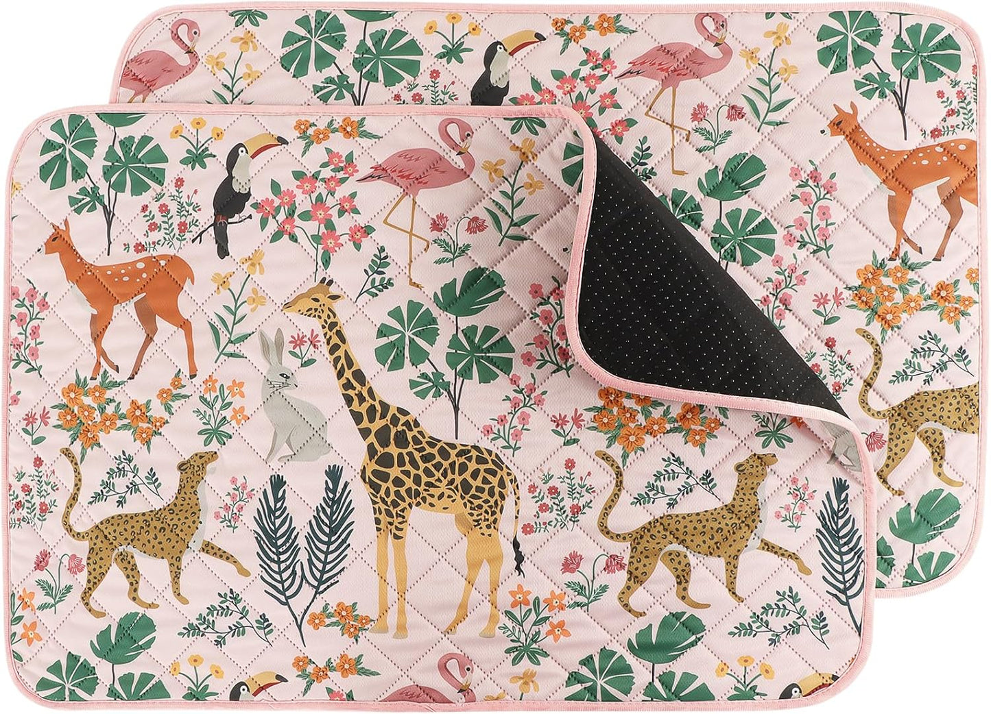 IEUUMLER Washable Pee Pads for Dogs, 2 Pack Forest Pattern Reusable Waterproof Puppy Pads, Non-Slip Super Absorbent Dog Training Pad for Playpen Crate Bed EU013 Pink Jungle, 24x24