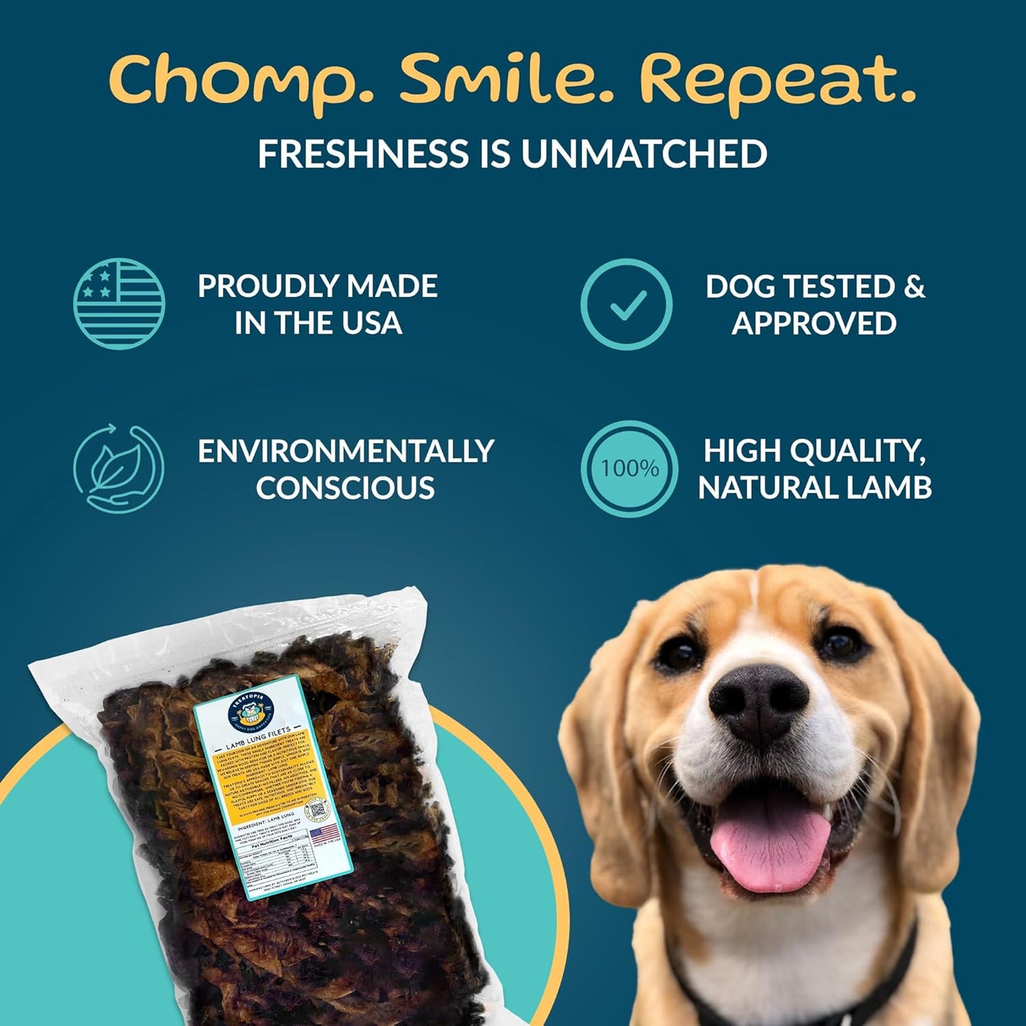 Lamb Lung Filet Dog Treats, 4 LB Bag - All-Natural, Sustainable, Healthy, High Protein, Hand-Trimmed, Slow-Roasted, Made in The USA, Nutritious, No Additives, No Fillers