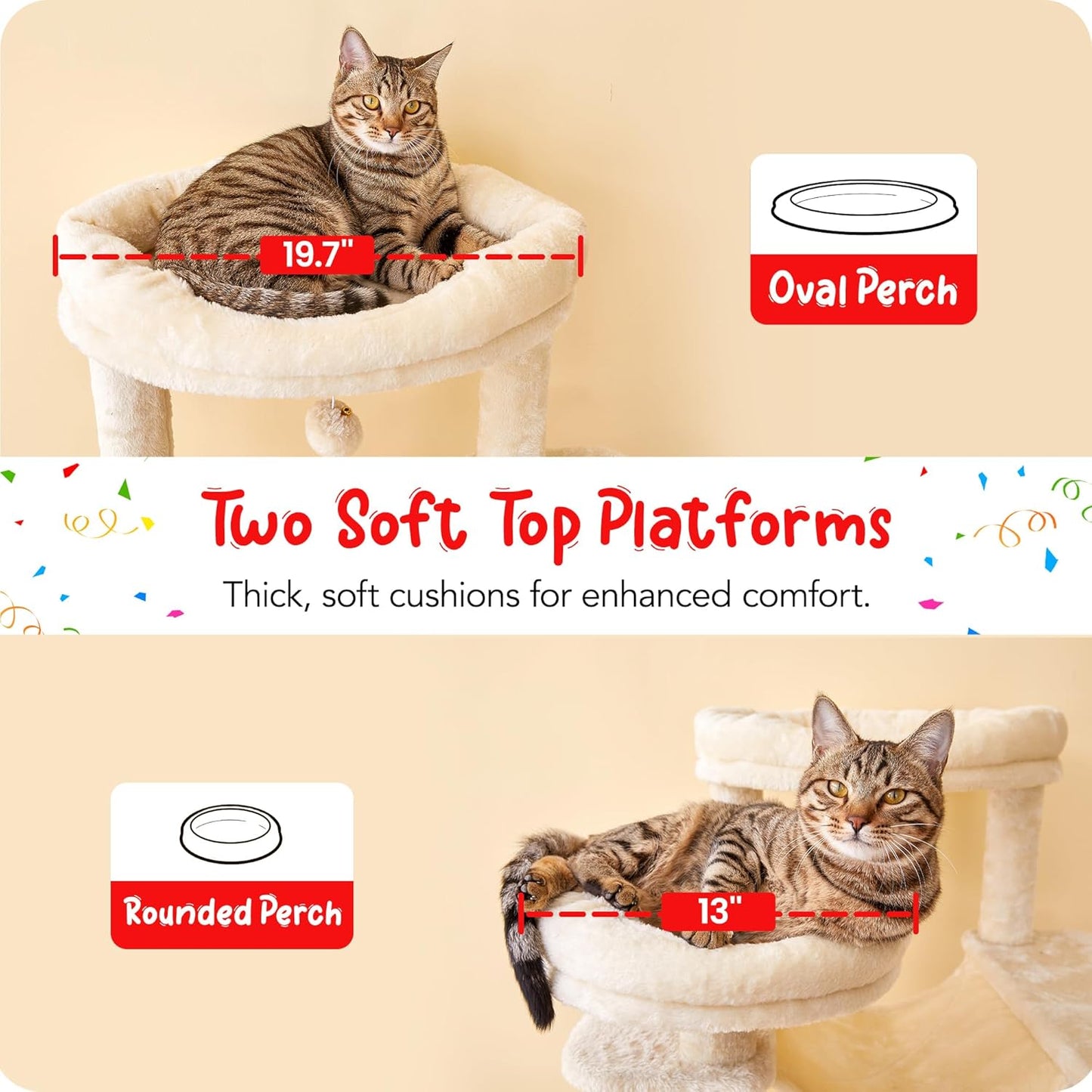 77-Inch Tall Cat Tree, Multi-Level Large Cat Tower with 4 Hammocks, 2 Padded Perches, Cat Condo, Sisal Scratching Posts and Hanging Toys for Adult Cats, Beige