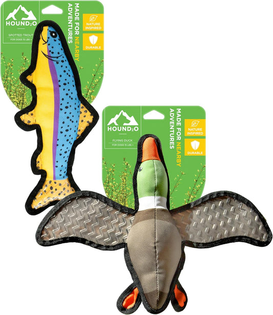 Dog Toys | Plush Toy Duck & Trout Fish Stuffed Animal for Dogs, Value 2-Pack | Outdoor Toy - Easy to Clean and Made from Non Toxic Materials