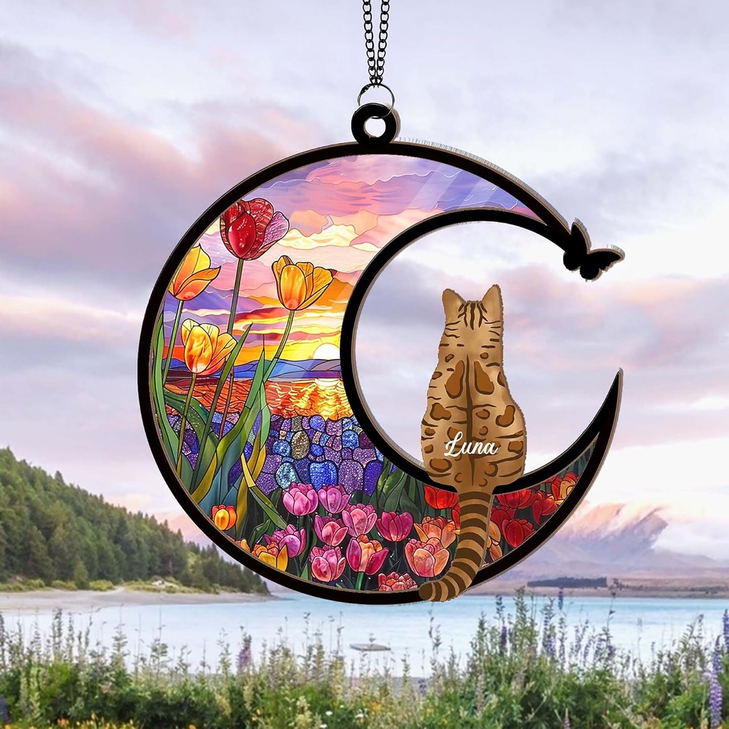 Personalized Cat Memorial Suncatcher – Custom Memorial Gift for Cat Lovers, Cat Loss Sympathy Gift, Pet Remembrance Keepsake