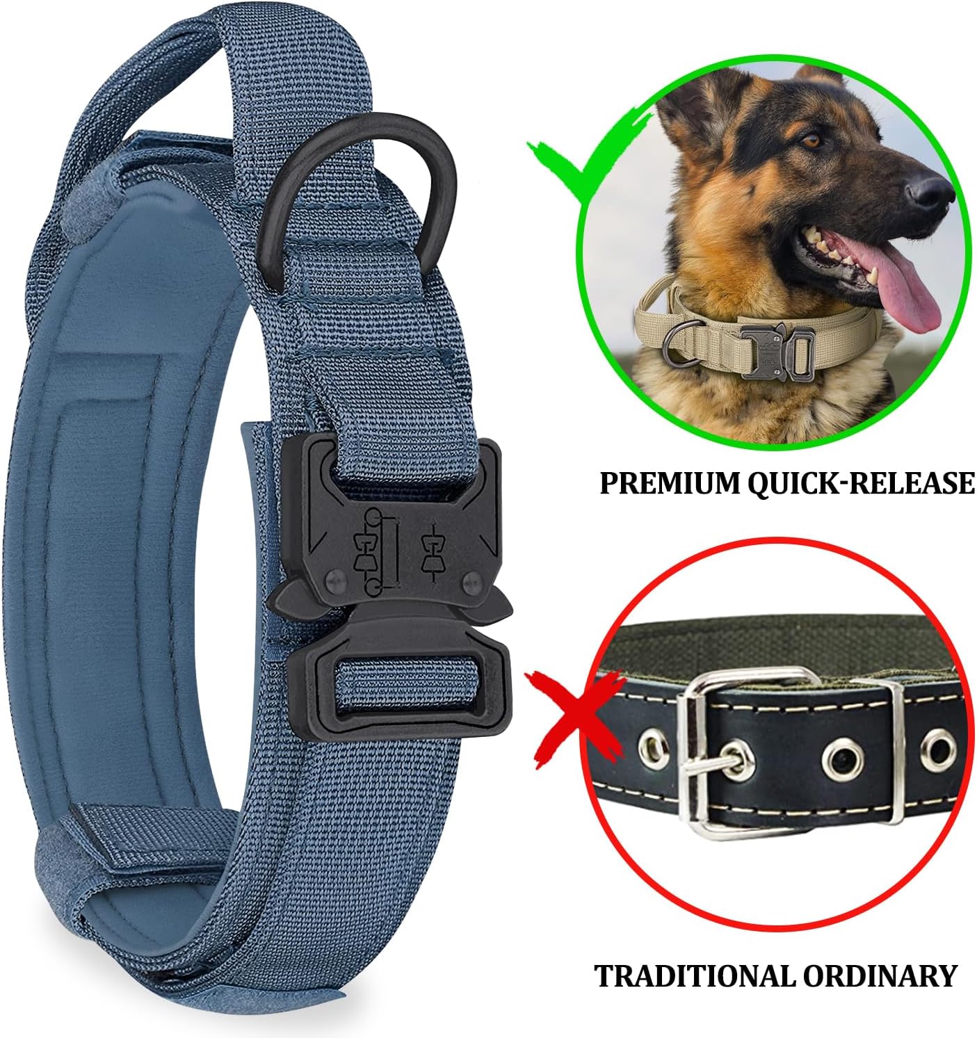 COOYOO Dog Collar,3 Piece Set Tactical Dog Collars, Adjustable Military Training Nylon Dog Collar with Control Handle and Heavy Metal Buckle for Medium and Large Dogs