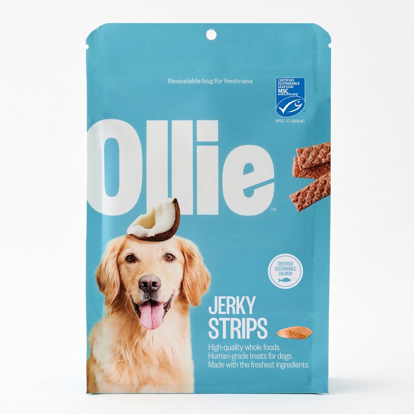Ollie Salmon and Coconut Jerky Dog Treats, All Natural, Healthy Snacks, Made with Real Meat 5 Oz. Human Grade, Pack of 1, for Dogs