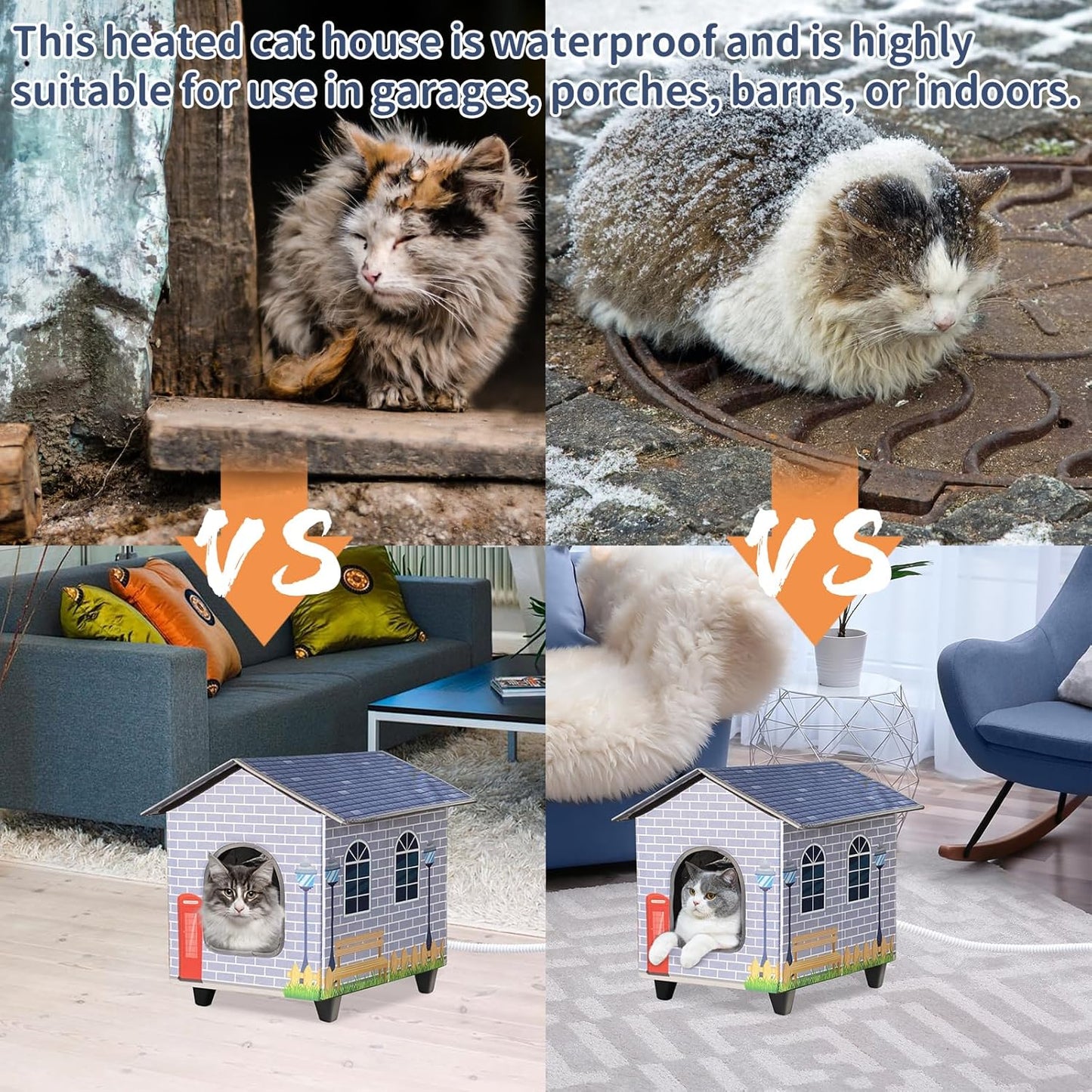 NAMOTEK Heated Cat Houses for Indoor/Outdoor Cats with Elevated Heated Cat Bed Providing Safe Feral Cats, Easy to Assemble Small(15" x 13" x18)