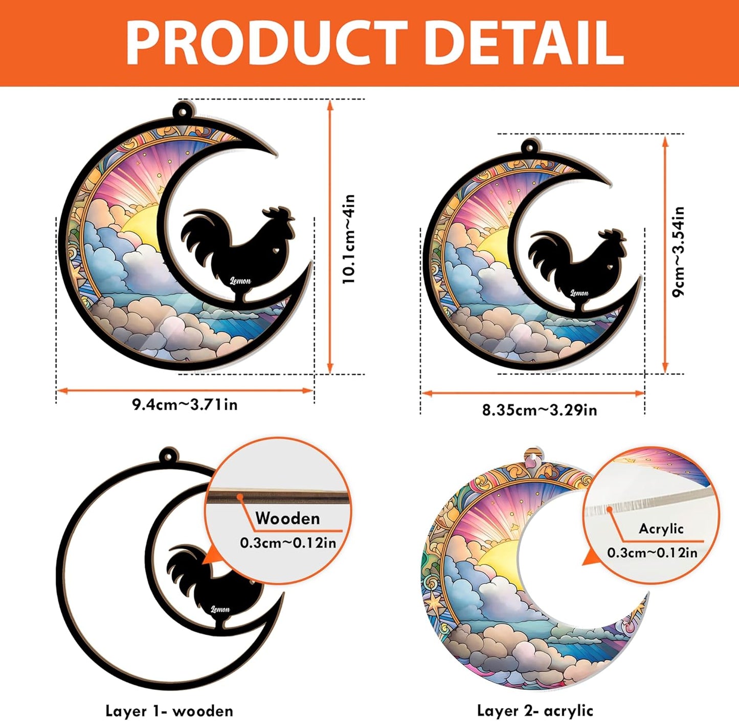 Personalized Moon Sign Chicken Suncatcher - Memorial Hanging Door, Loss of Pet Sympathy Keepsake