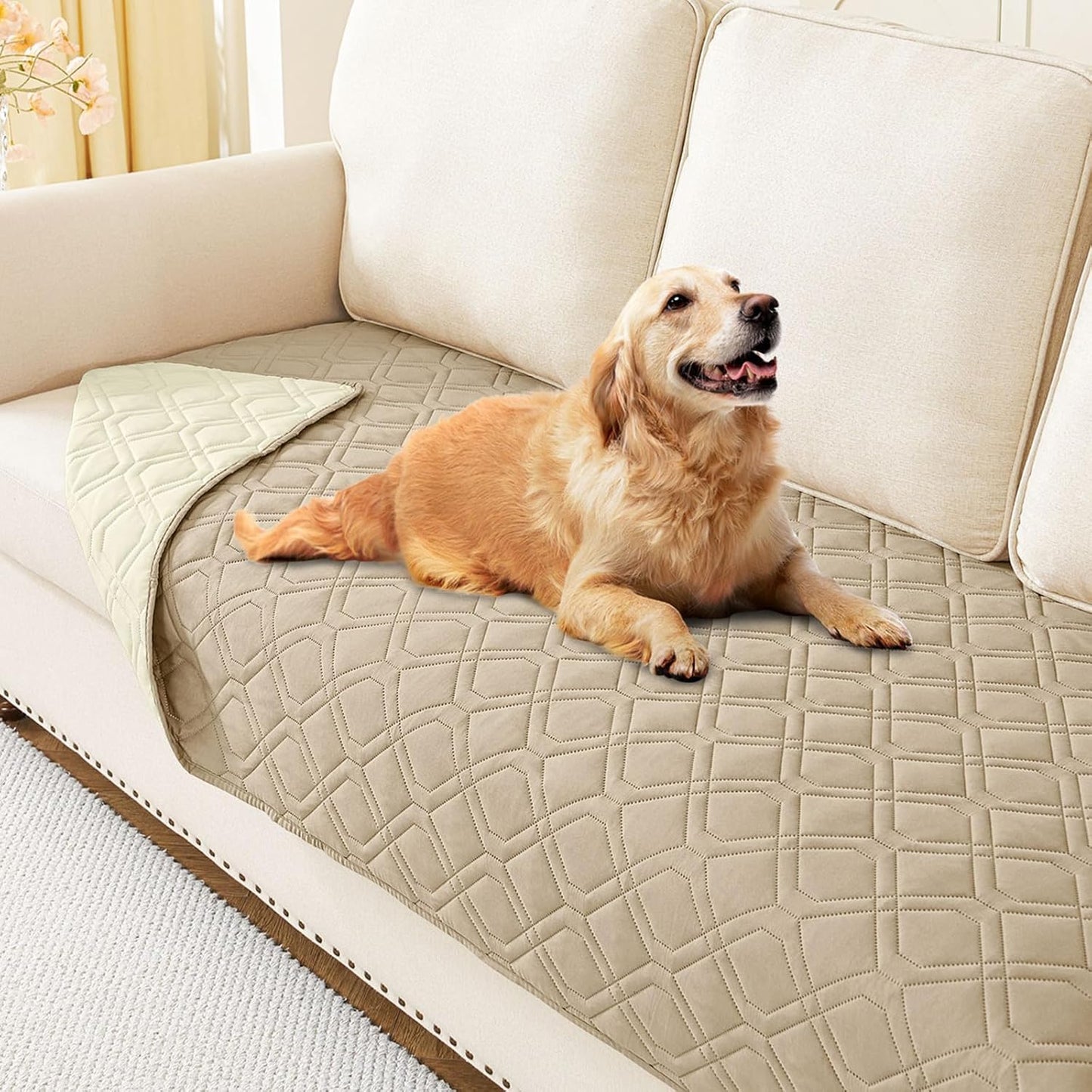 hyha Waterproof Dog Bed Blanket, Soft Pet Blankets, Waterproof Couch Cover for Dogs, Reversible Sofa Covers Washable for Furniture (30x70 Inch, Taupe/Beige)