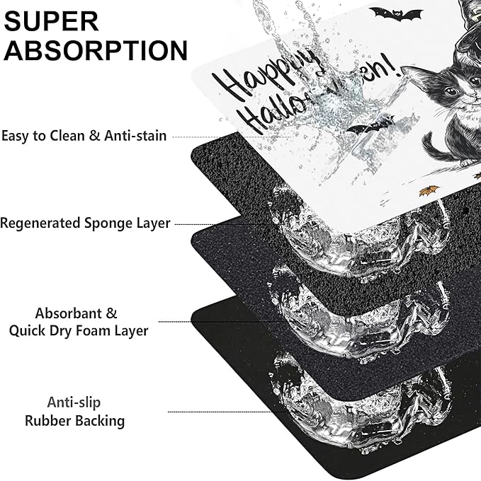 Halloween Cat Dachshund Dog Cat Food Mat-Absorbent Placemat for Food and Water Bowl, Waterproof Non Slip Rubber Backing Dog Food Mats for Floors, Pet Supplies 12 * 20 inch