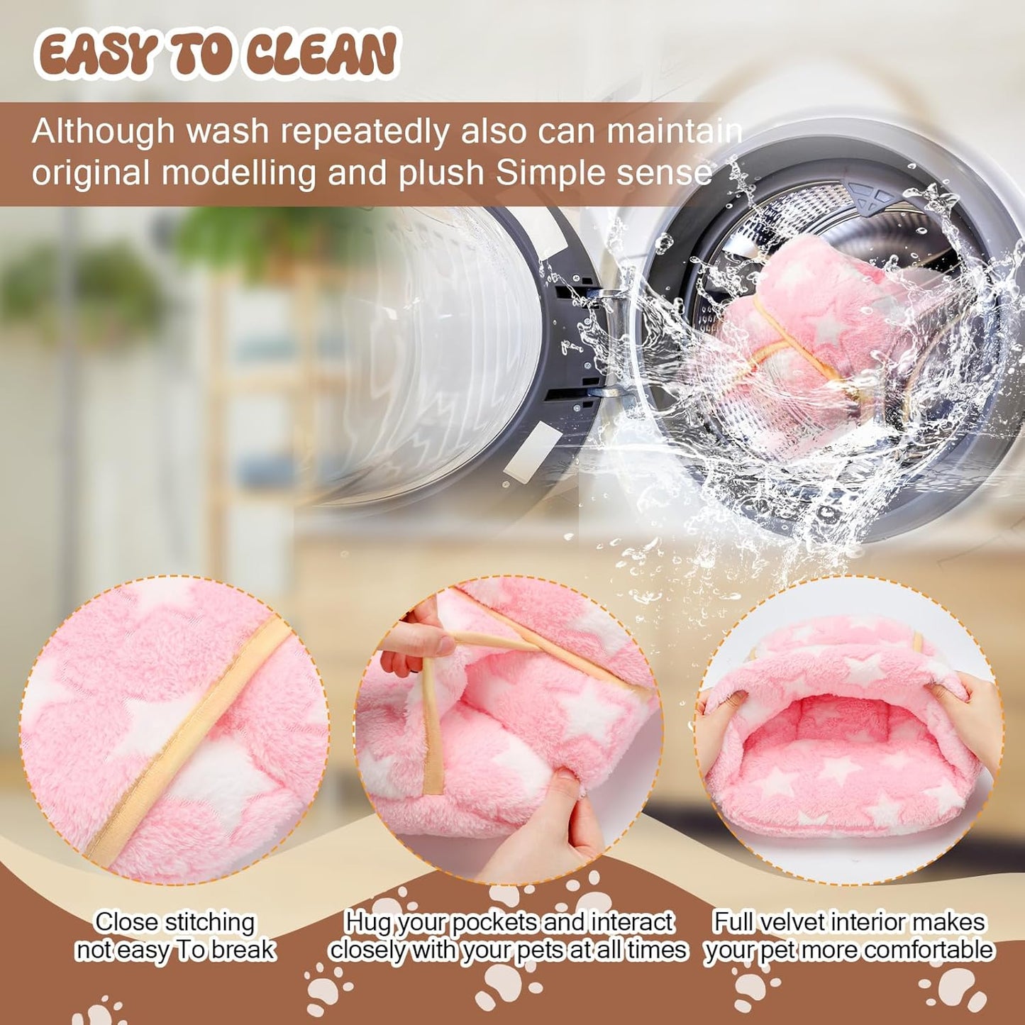 Wenqik 2 Pcs Guinea Pig Hideouts Washable Bunny Bedding Cuddle Warm Small Pet Sack Supplies Portable Pet Carrier Cage Nest Guinea Pig Accessories for Cage(Gray, Light Pink,Pentagram)