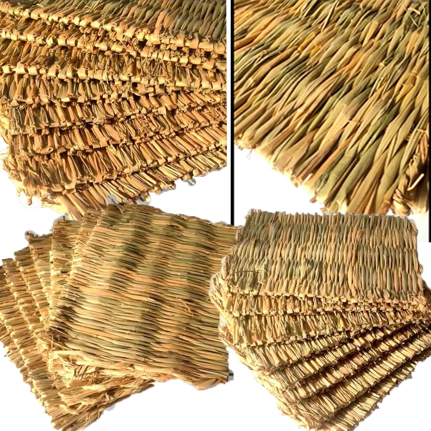 8 PCS Rabbit Grass Mat,Natural Bunny Grass Mat Woven,Pet Bed Nest Mats Rabbits Chew Toys for Hamsters Parrot Rabbits Hedgehog Guinea Pig Chick and Other Small Animals Hay Mat Sleeping(8 PCS)